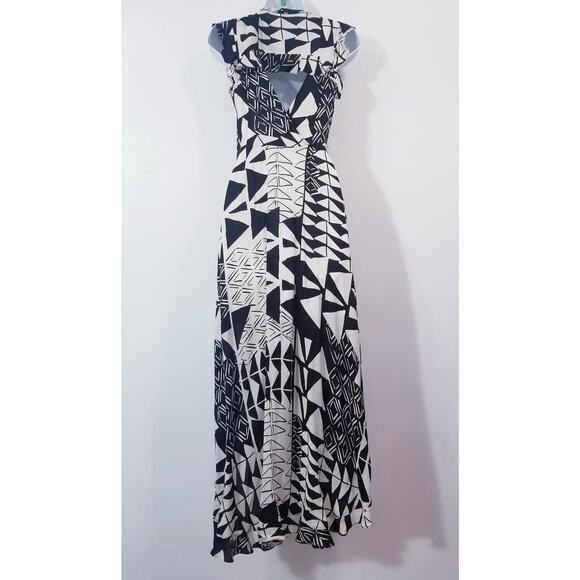 Plenty by Tracy Reese Geometric Print  Maxi Dress High Low Ruffle Keyhole Back - Picture 11 of 15